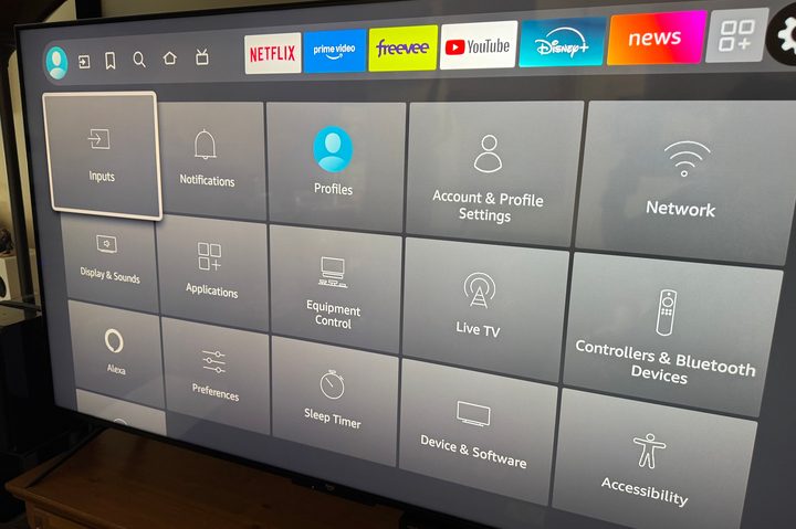 The settings page in Fire OS on an Amazon Fire TV Omni Mini-LED TV.