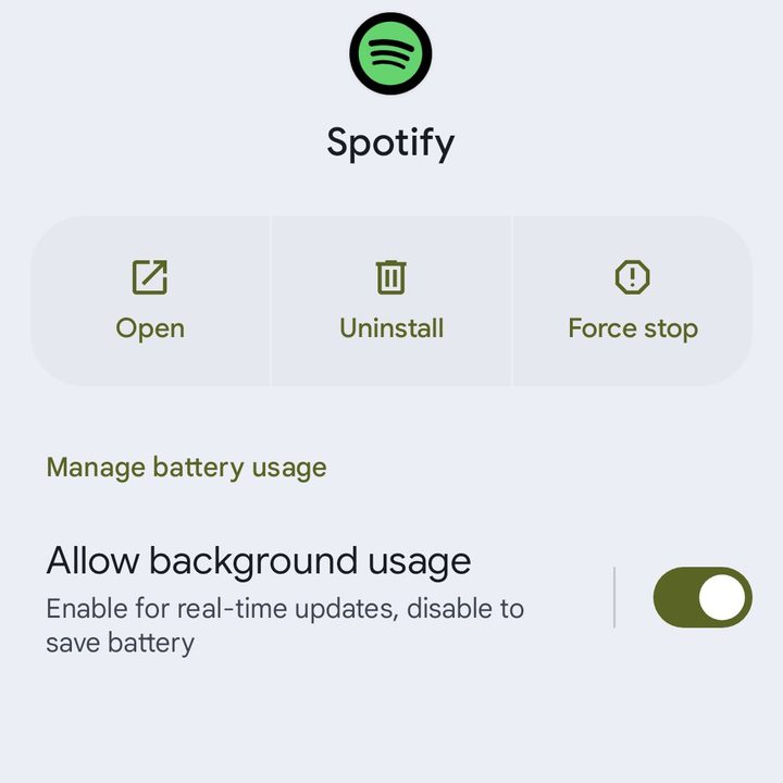 Android background app refresh Spotify settings