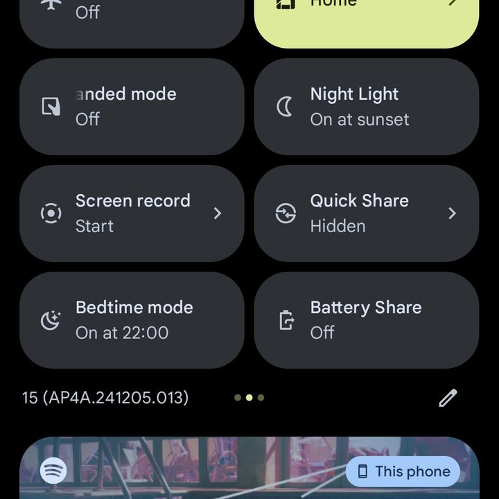 Android dashboard home screen tiles