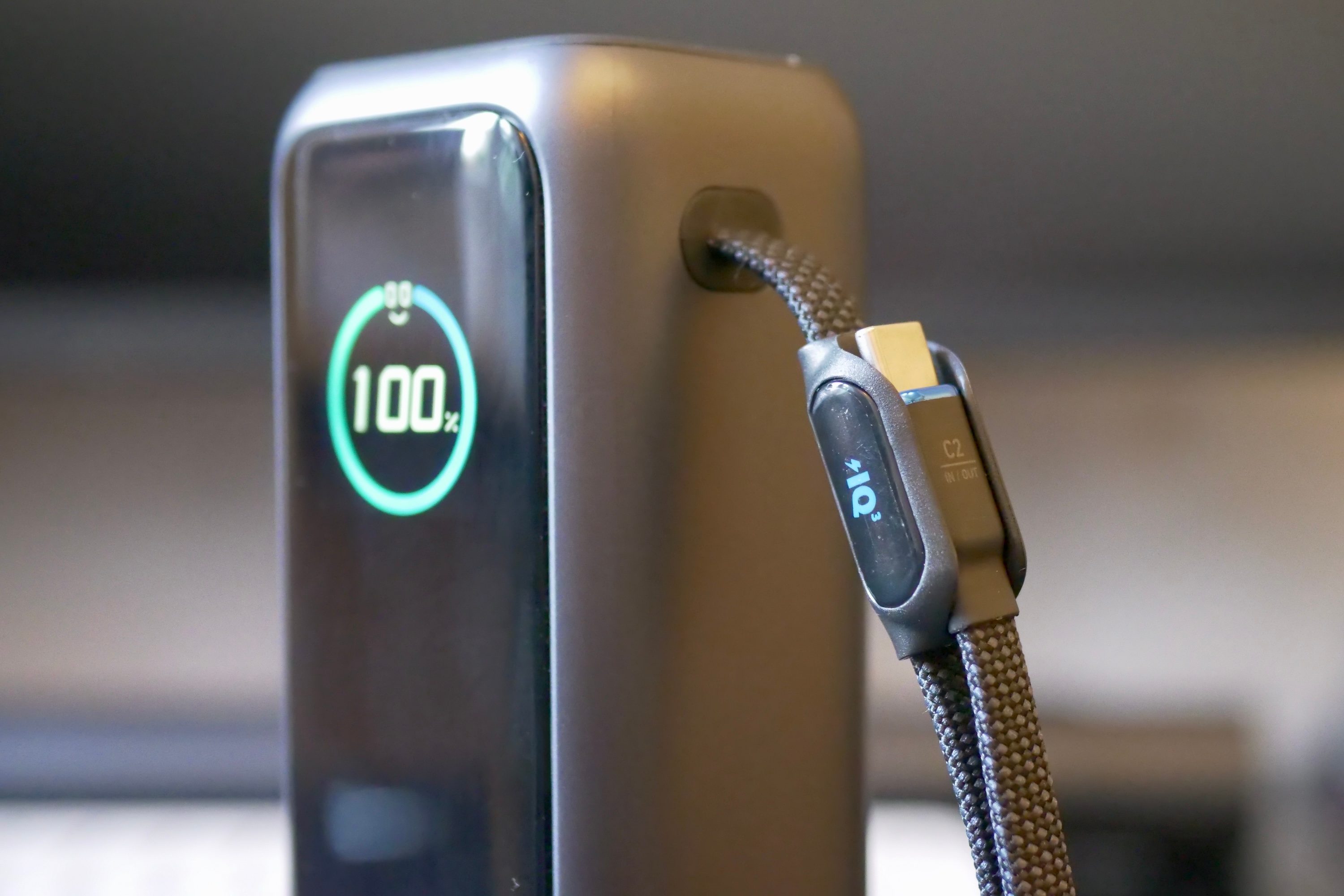 The Anker 165W Power Bank's USB-C cable strap.