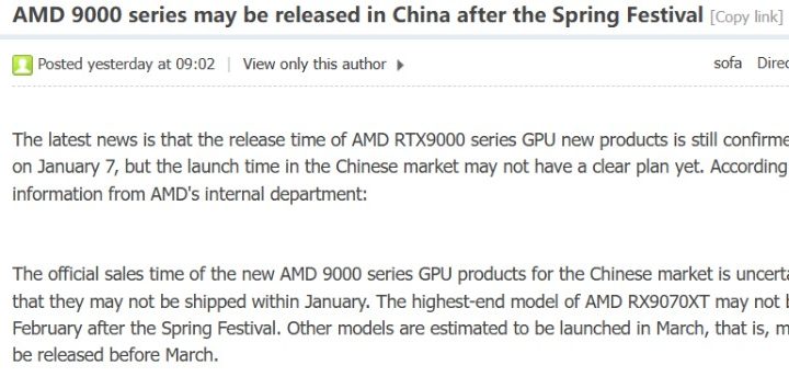 A post on the Board Channels, talking about AMD's RX 9000 series.