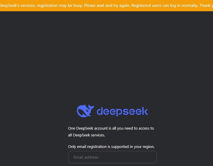 DeepSeek's sign up page.