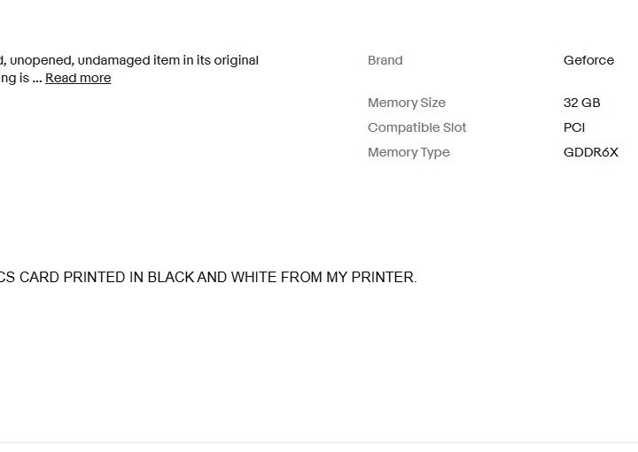 A screenshot of a listing on eBay posted to tricks bots and scalpers into buying fake RTX 5090