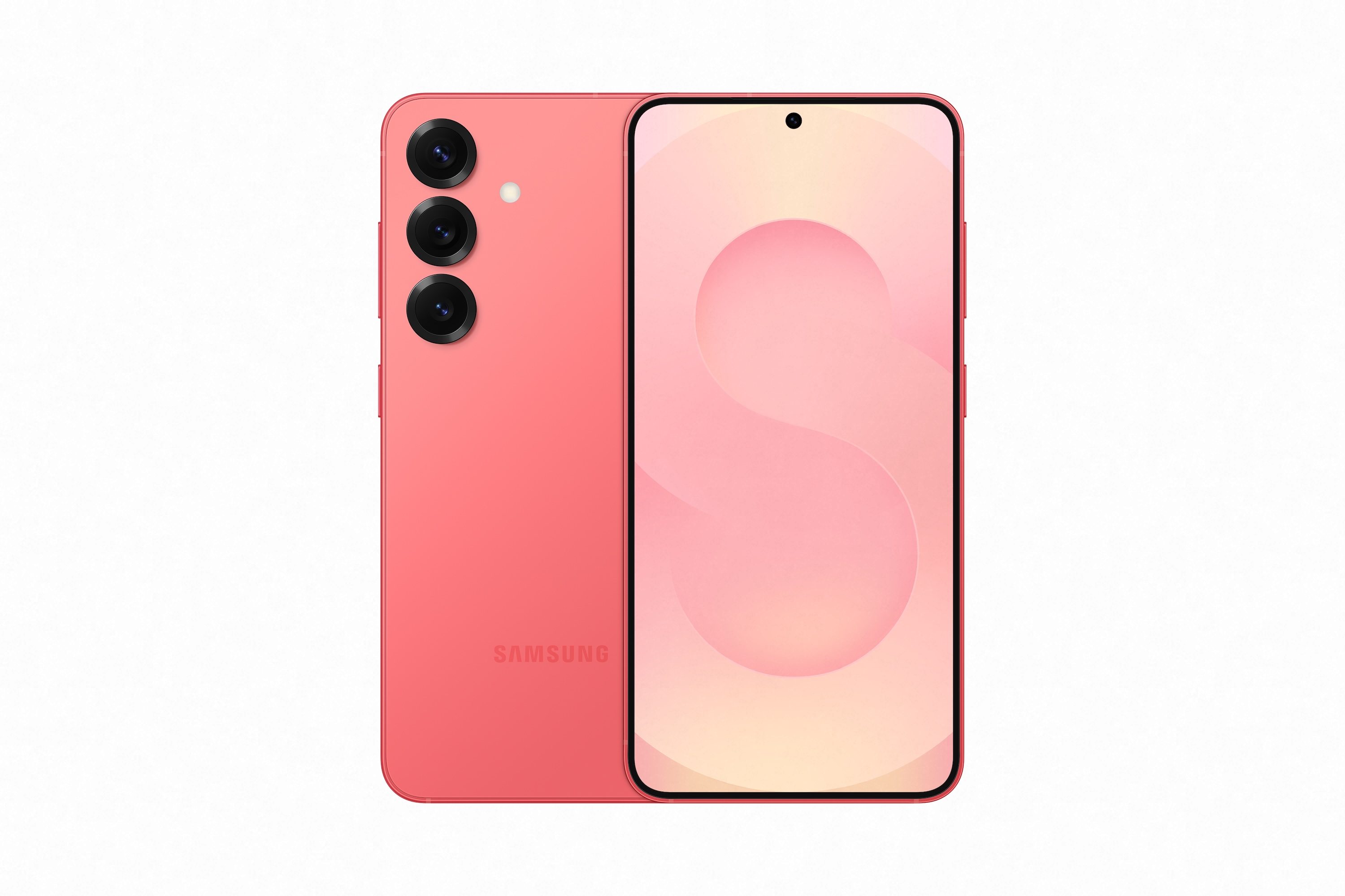 The Samsung Galaxy S25 in Coral Red.