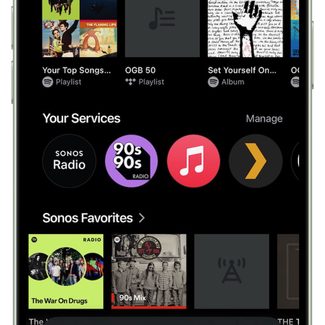 Home screen of the new Sonos app (as of Jan. 2025).
