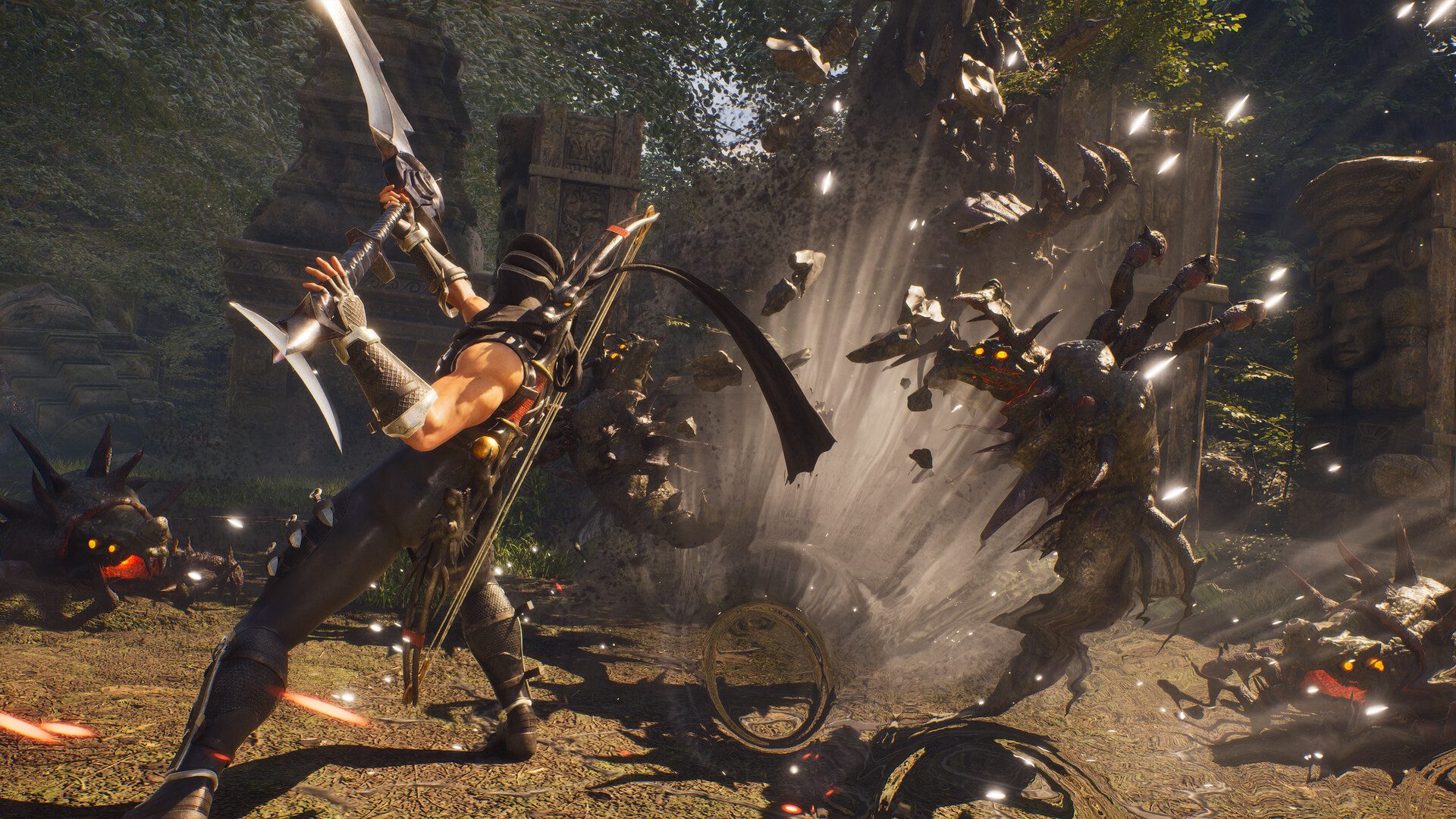 Ryu attacks bugs in Ninja Gaiden 2 Black.