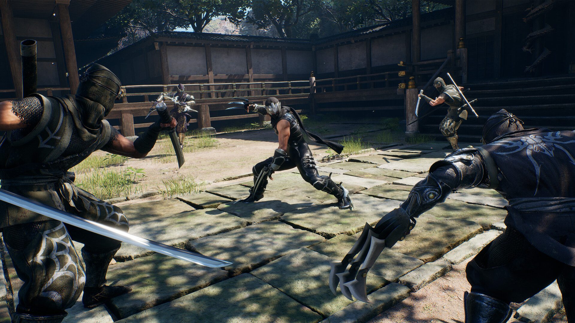 Ryu is surrounded by enemies in Ninja Gaiden 2 Black.
