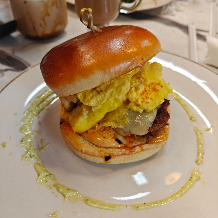 Photo of a breakfast sandwich, taken with the OnePlus 13R.