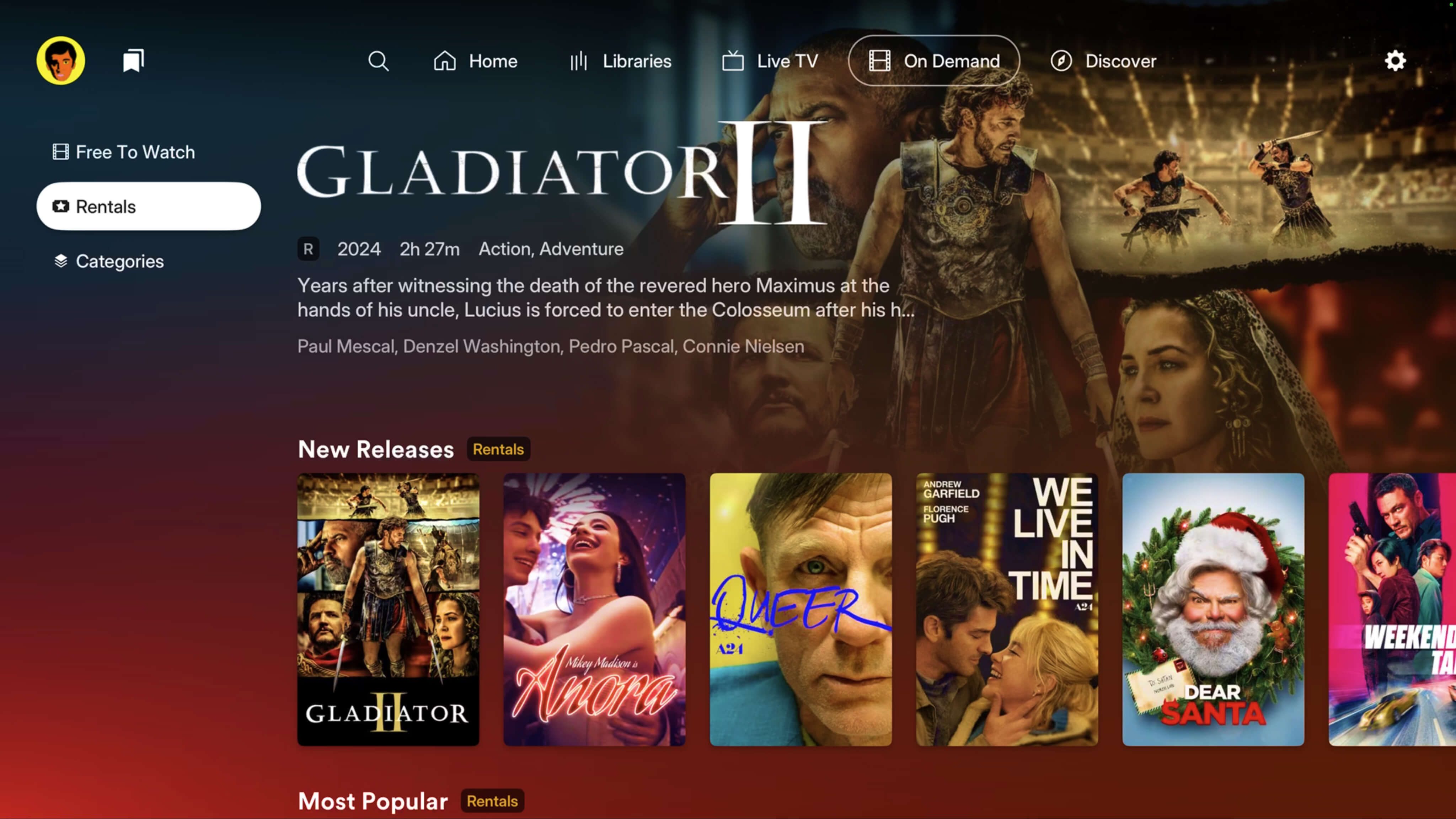 Rentals screen in the new Plex experience.