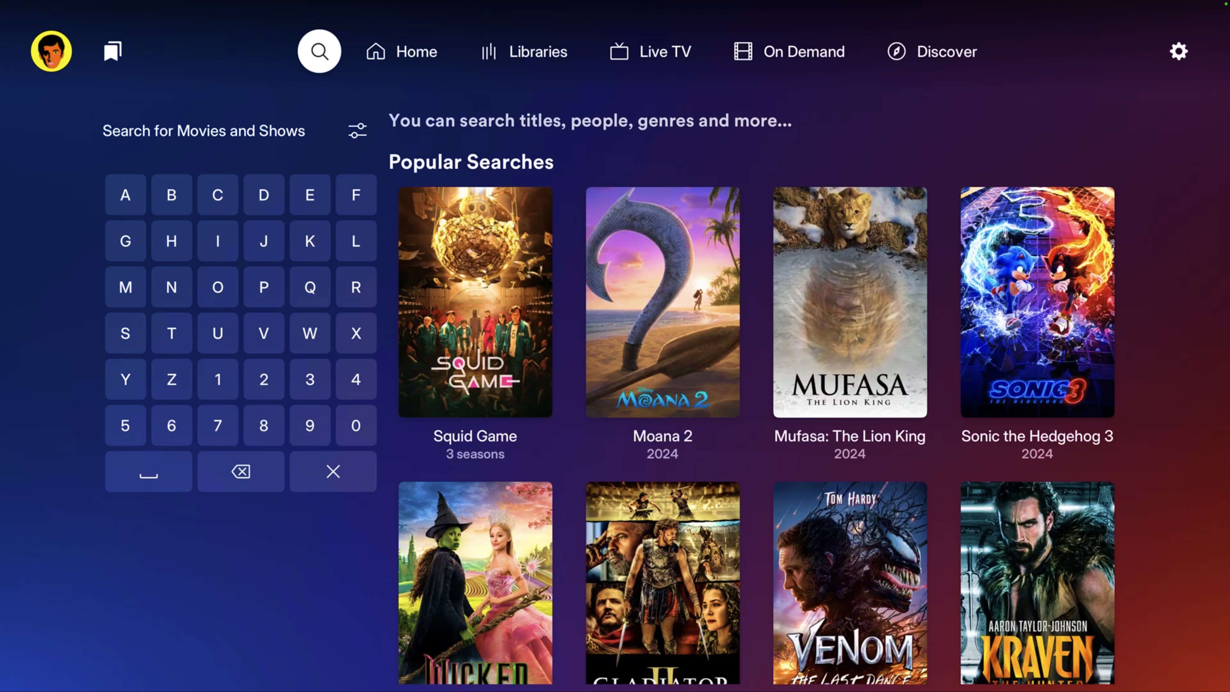 Search screen in the new Plex experience.