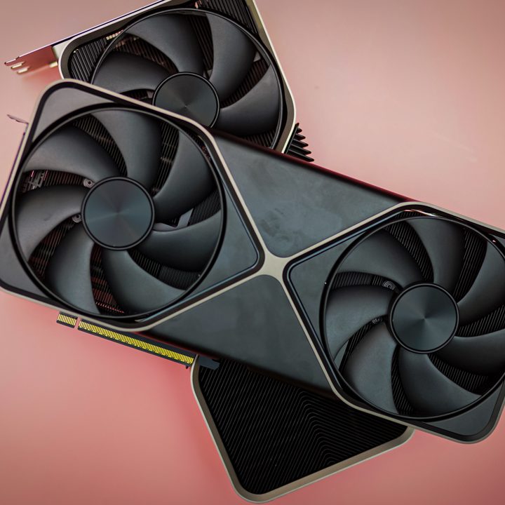 The RTX 5090 sitting on top of the RTX 4080.