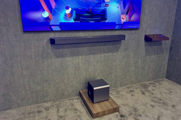 The Samsung HW-Q990F soundbar and subwoofer on display at CES 2025.