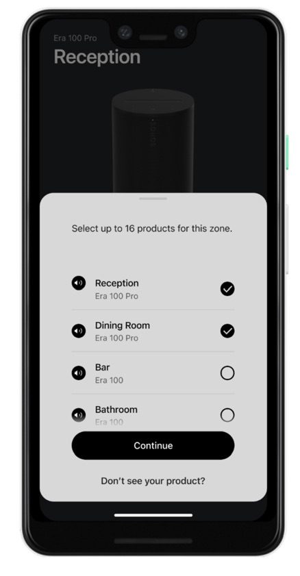 Zones settings in Sonos app for iOS.