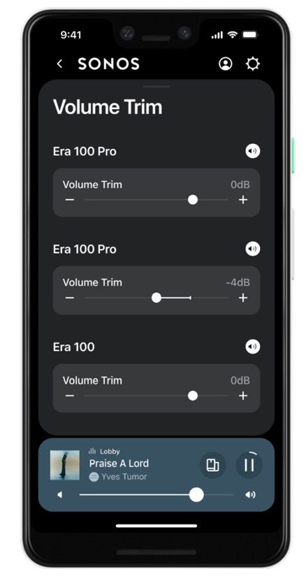 Zones settings in Sonos app for iOS.