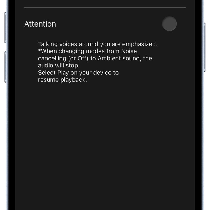Technics Audio Connect app for iOS: Transparency modes.
