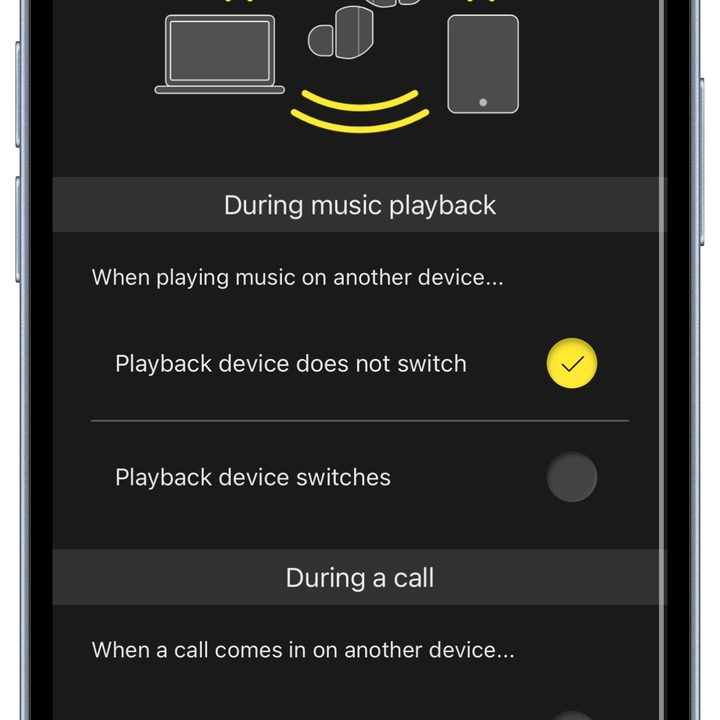 Technics Audio Connect app for iOS: Multipoint customization.
