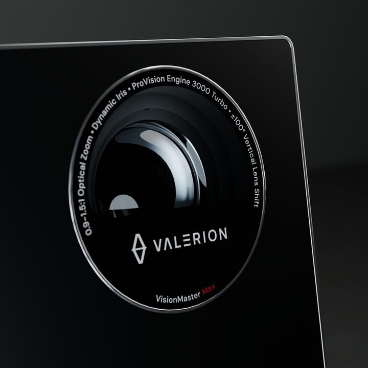 The lens of the Valerion VisionMaster Max triple laster projector.