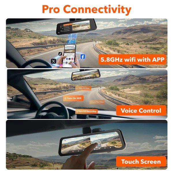 connected dashcam exampke for rearview video display
