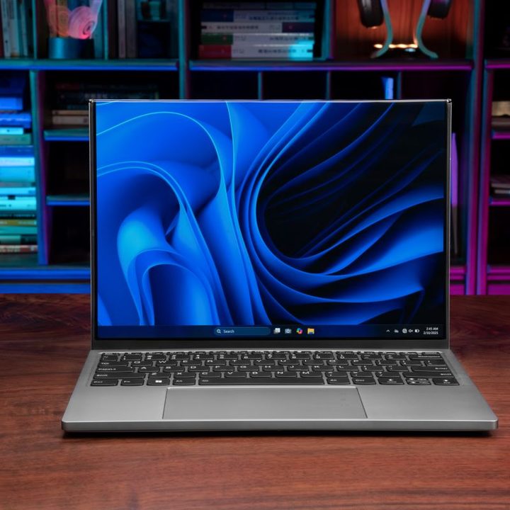The ThinkBook Flip AI PC clamshell mode.