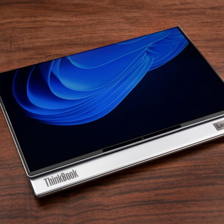 The ThinkBook Flip AI PC tablet mode.