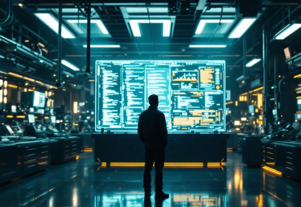 man looking at a data center
