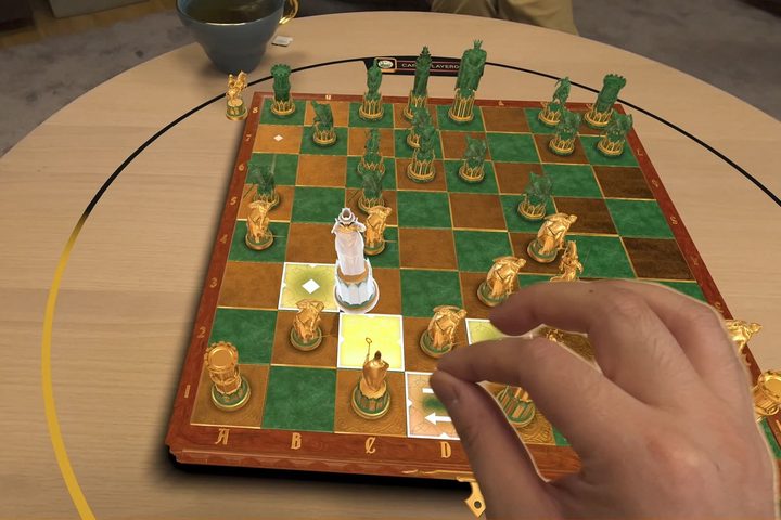 A person gaming on the Apple Vision Pro headset.
