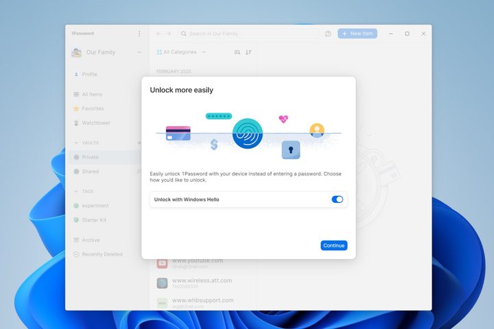 I can unlock 1Password with computer or laptop biometrics.