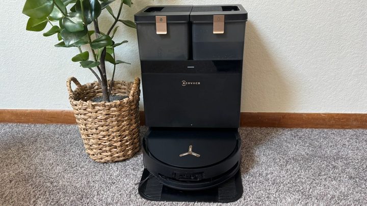 Ecovacs X8 Pro Omni near a plant