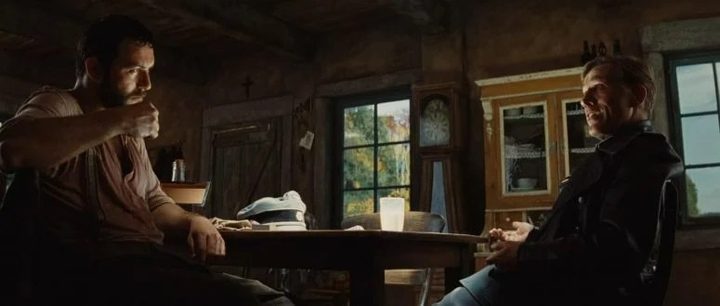 Denis Ménochet and Christoph Waltz in Inglourious Basterds.