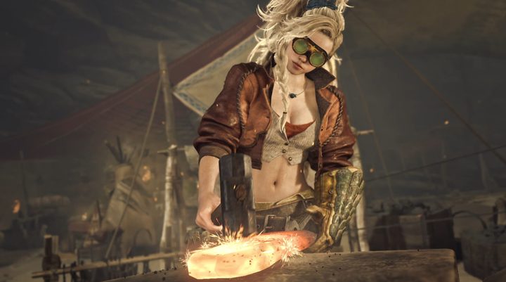 Gemma working the forge in Monster HUnter WIlds.