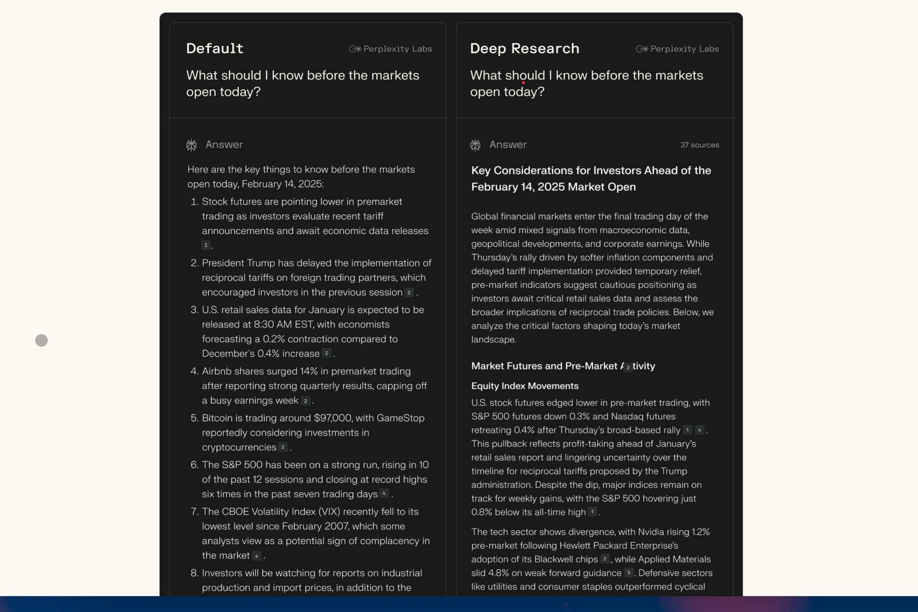 Difference between regular Perxplity and Deep Research answers