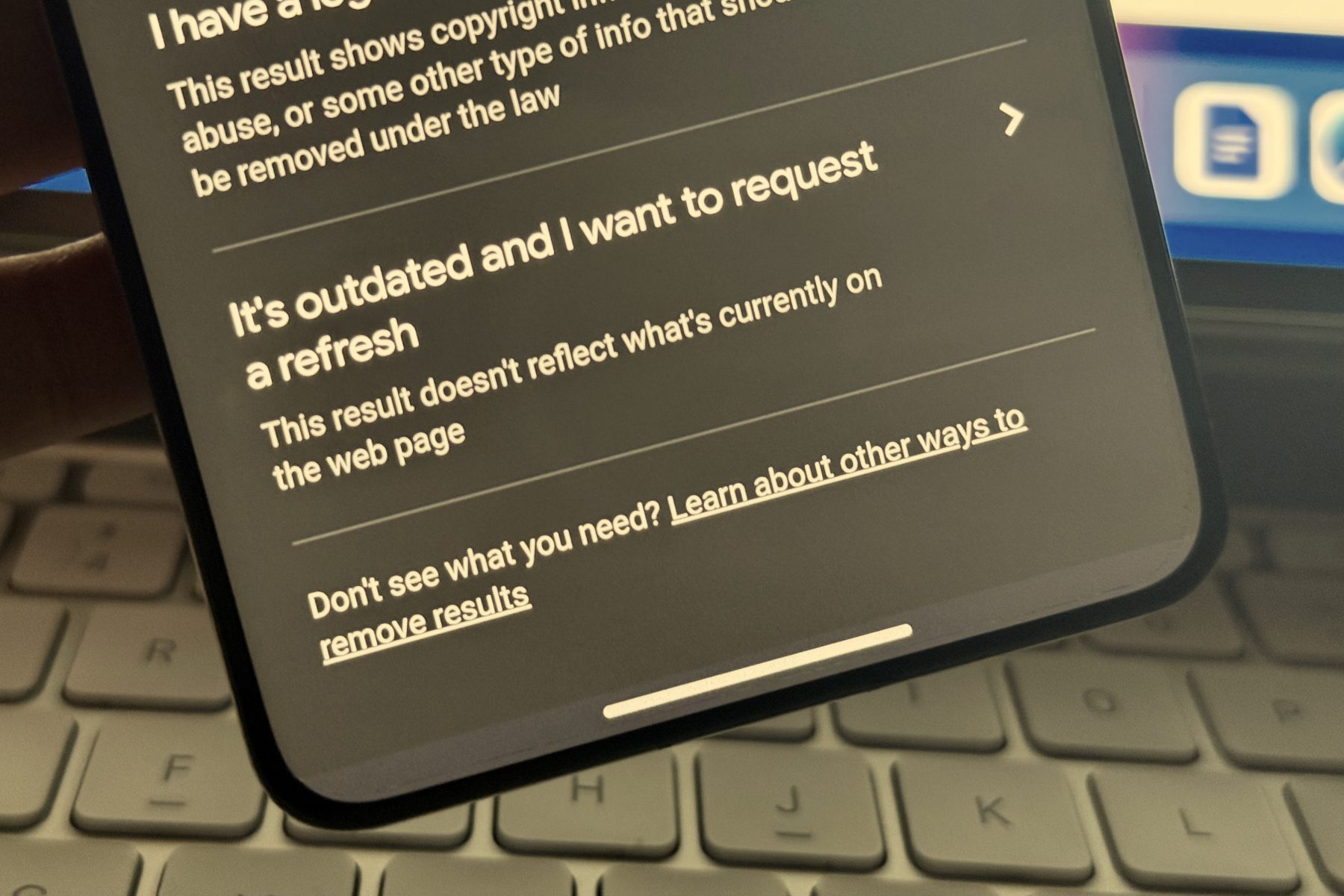 Option for updating Google Search information