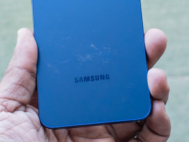 Close up of scratches on the Samsung Galaxy S25 Plus