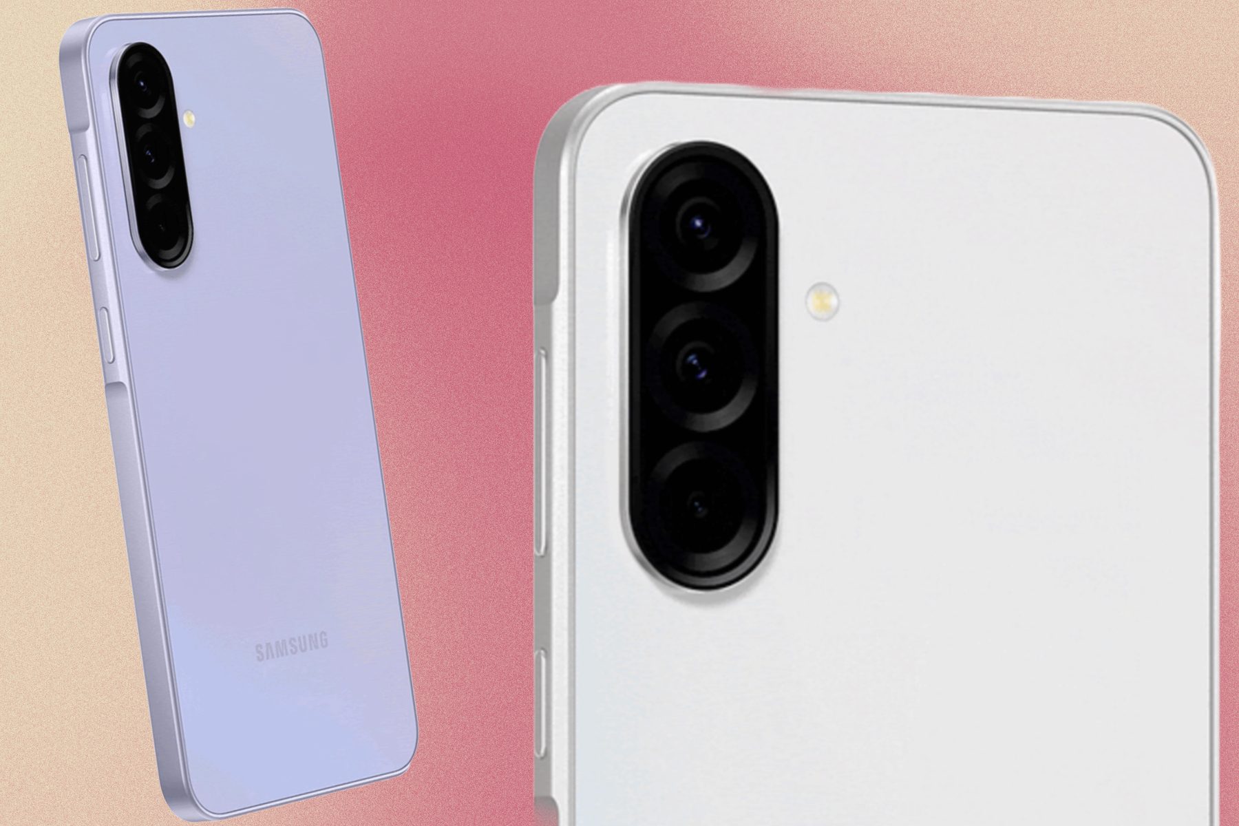 Leaked render of Samsung Galaxy A36 in white and purple colors.