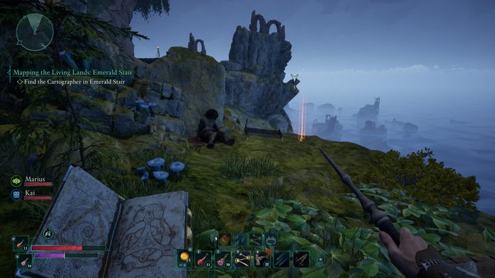 A corpse on a cliff in Avowed.