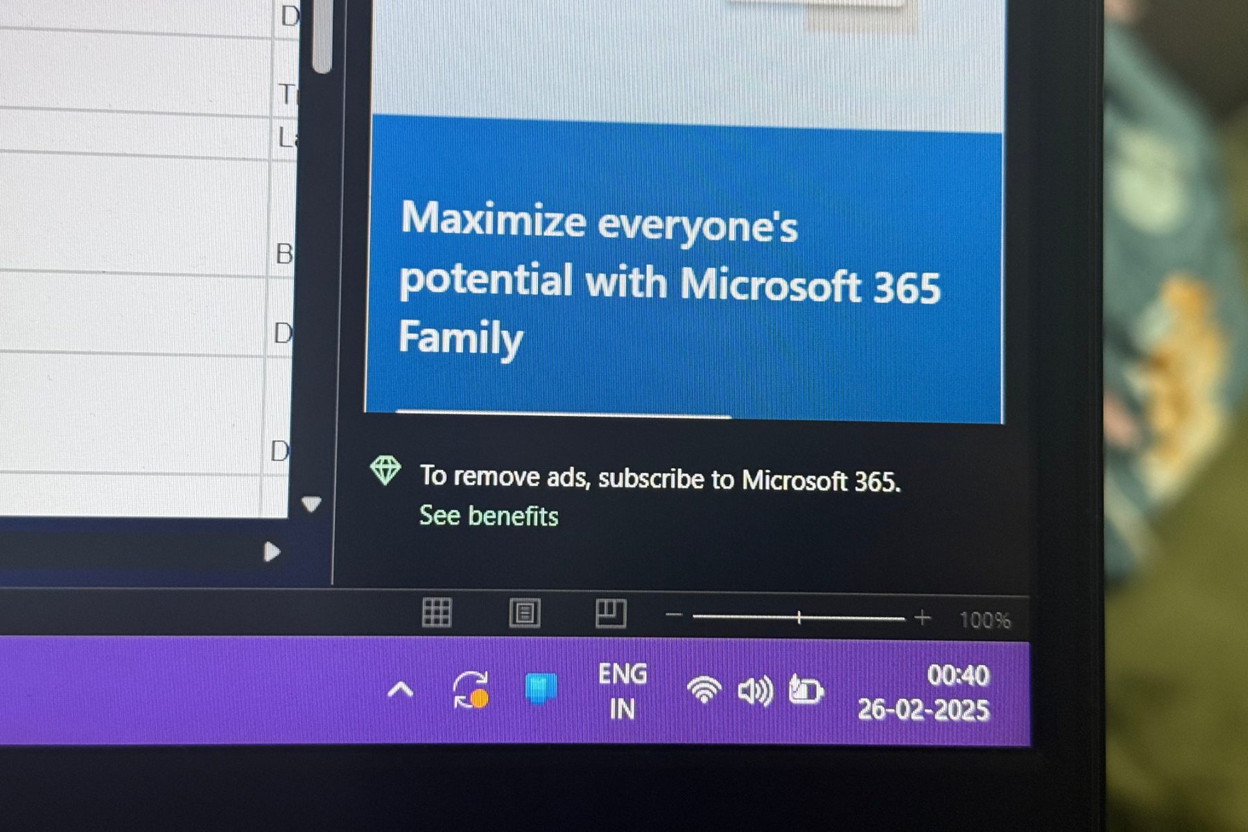 Seeing side panel ad in the free ad-supported version of Word.