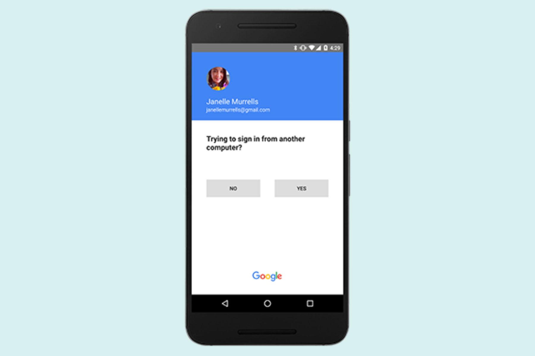 Trying to sign in from another device prompt from Google account.