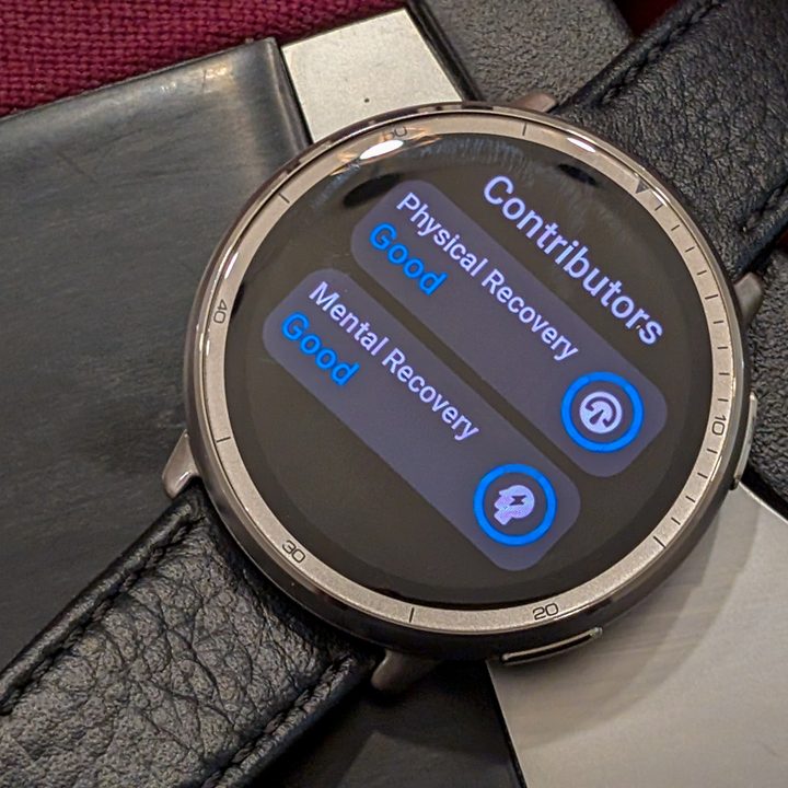 Amazfit Active 2 display showing a breakdown of the sleep score