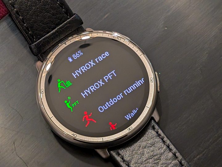 The worksout menu on the Amazfit Active 2