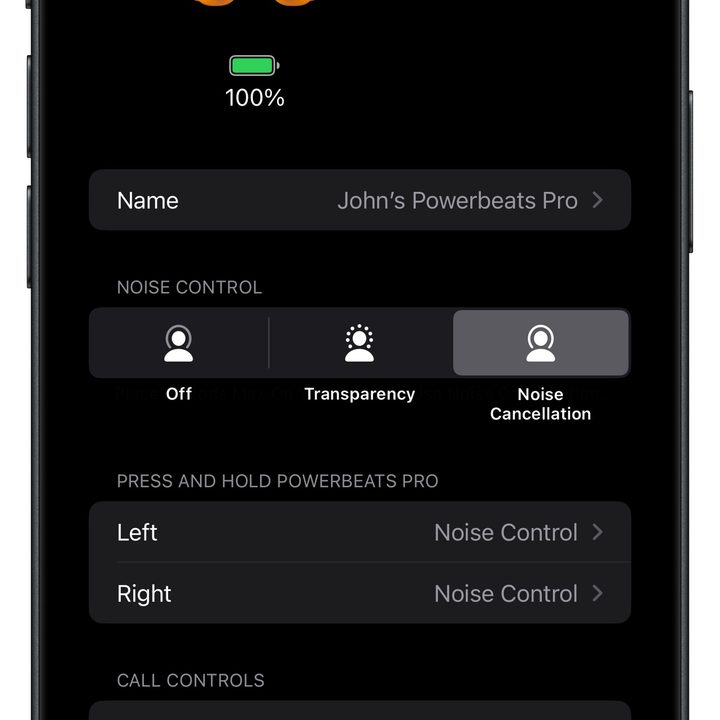 The Beats Powerbeats Pro 2 control app on iPhone.