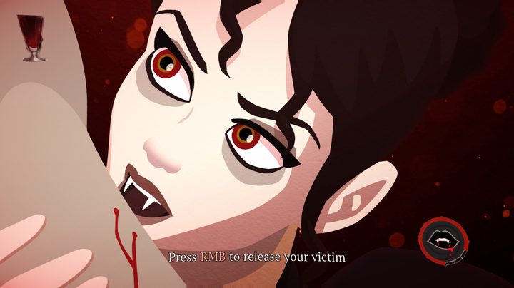 A vampire bites into flesh and drinks.