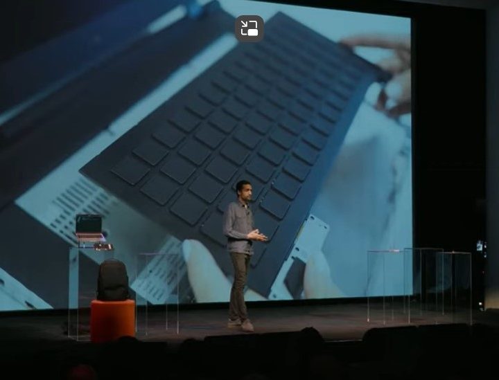 Framework Laptop 16 keyboard solution showcased at launch event on February 25, 2025.