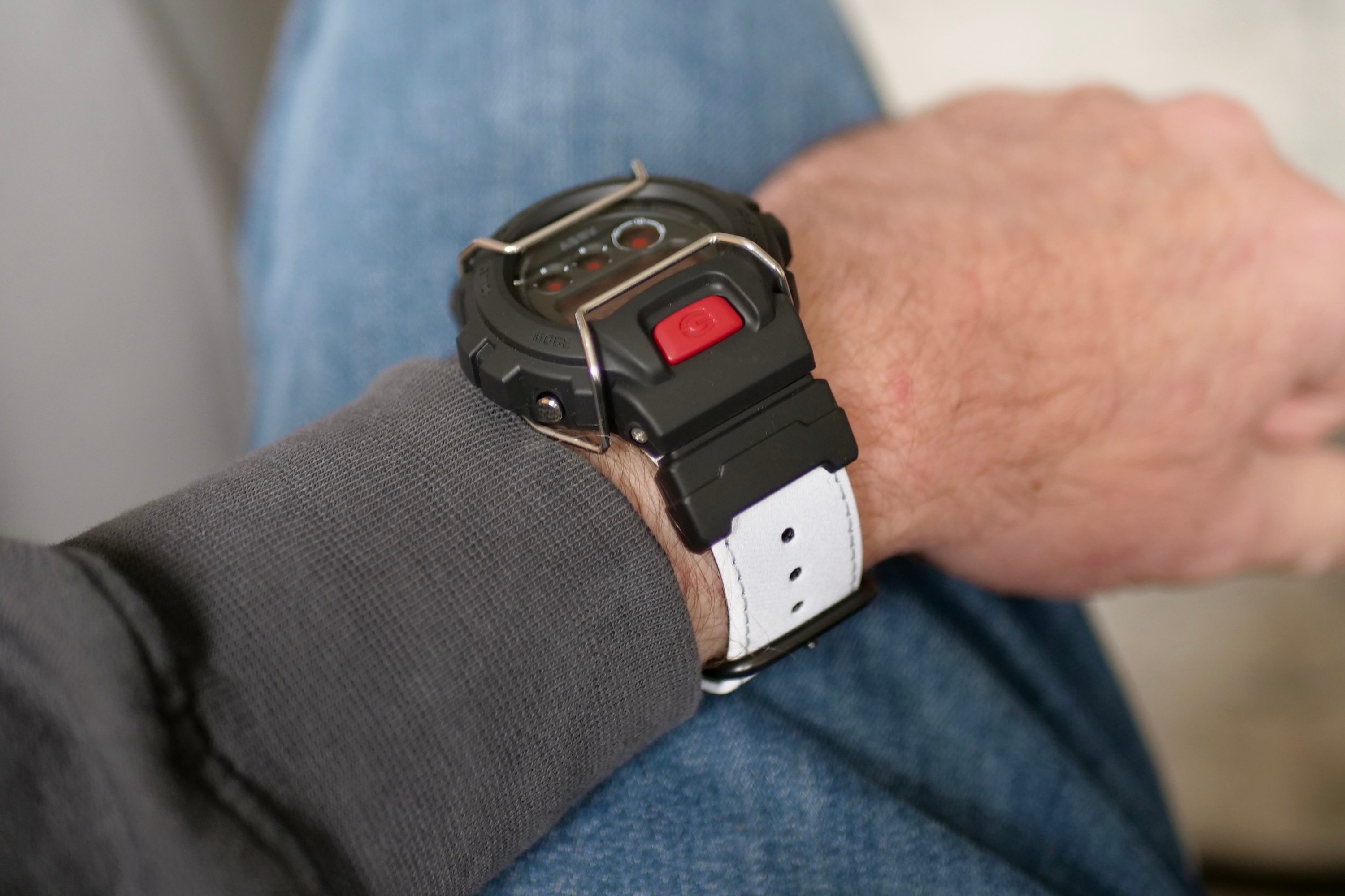 A person wearing the G-Shock x ASRV DW-6900.