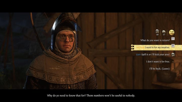 A character makes a dialogue choice in Kingdom Come: Deliverance 2.