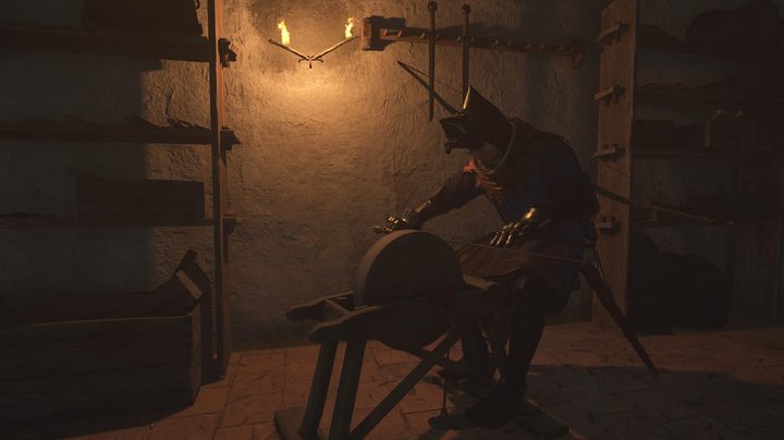 Repairing a weapon using a Sharpening Stone.