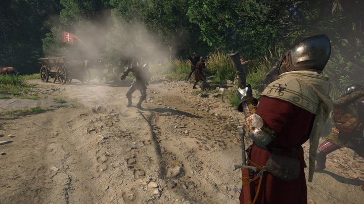 A character shoots another with a pistol in Kingdom Come: Deliverance 2.
