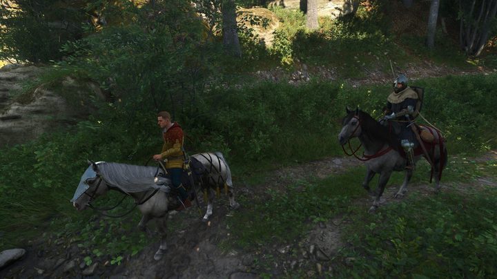 The player is following another character while on horseback.