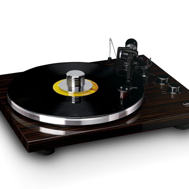 The Lenco LBT-345WA belt-drive turntable with the record stabilizer.