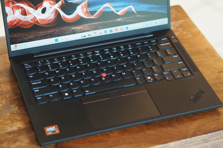 Lenovo ThinkPad T14s Gen 6 top down view showing keyboard.