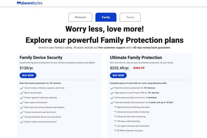 Malwarebytes offers two family plans that support more devices.